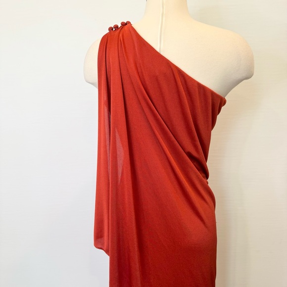 🌺SOLD🌺 Frederick’s of Hollywood Silky Satin Rust Column Maxi Gown Vintage Dress - Picture 9 of 11
